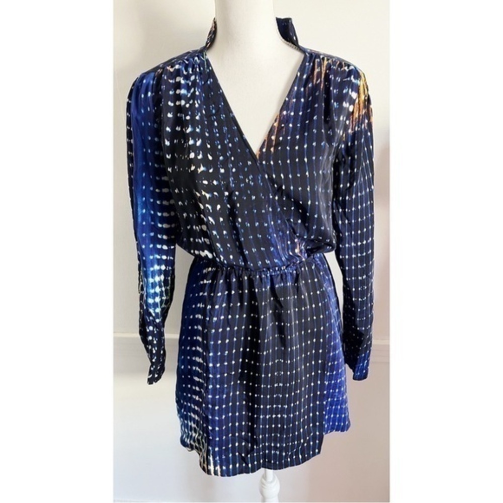 Parker • 100% Silk Blue Orange White Abstract Dress